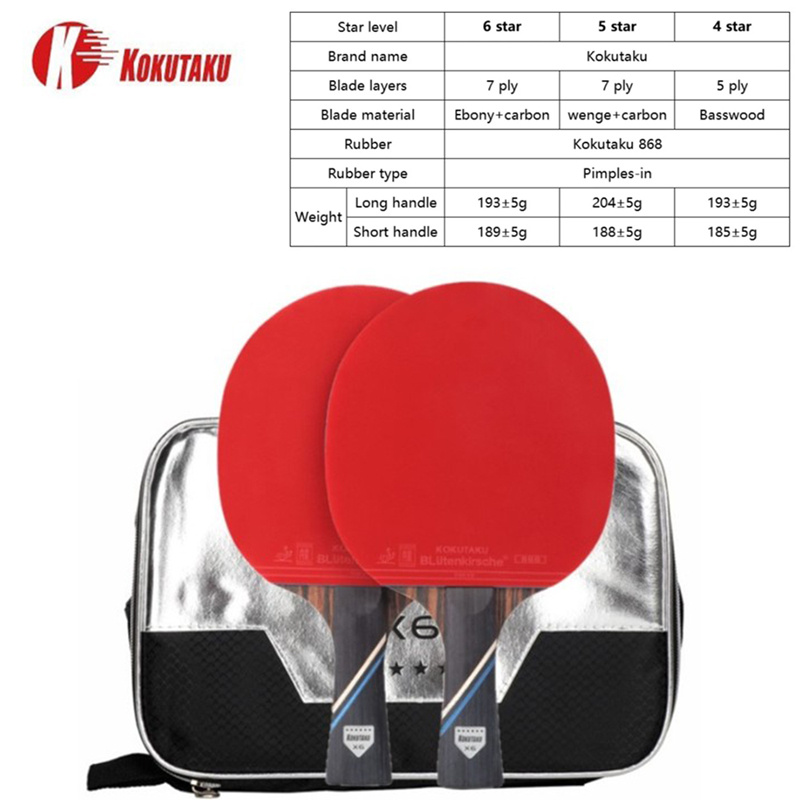 Table Tennis History - Kokutaku ittfプロ4/5/6スターピンポンラケット炭素テーブルテニスラケットバットパドルセットにきびゴムでバッグ