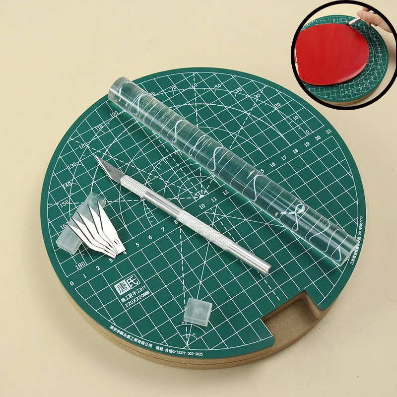 Table Tennis Match - 卓球ラバー回転カッティングマットセット DIY カッティングツール カッティングナイフ付き ピンポンラケット貼り付けアクセサリー 耐久性あり