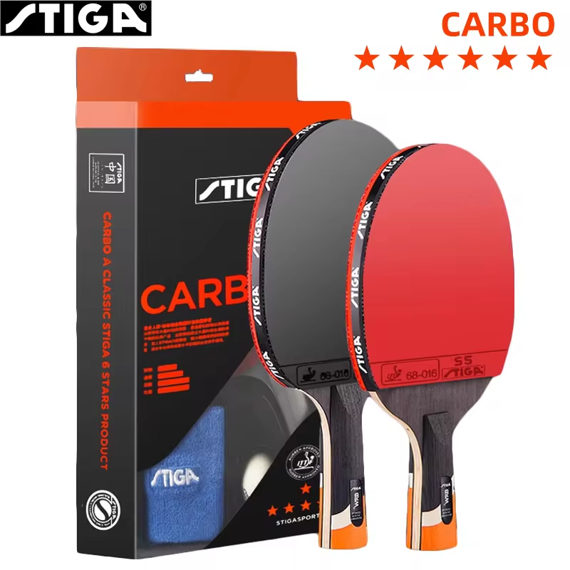 Table Tennis Bat Butterfly - スティガカーボ-卓球ラケット、6つ星、5ウッド2カーボンピンポンパドル、高度な高速攻撃、べたつかない、ピンプルインラバー