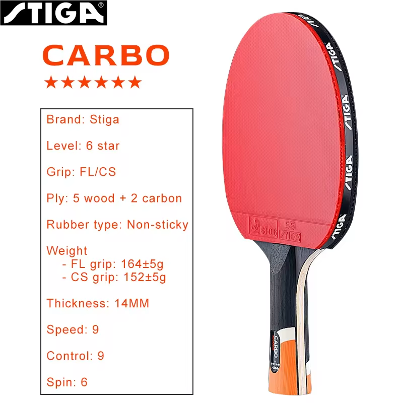 スティガカーボ-卓球ラケット、6つ星、5ウッド2カーボンピン - Table Tennis Bat Butterfly のレビューと価格