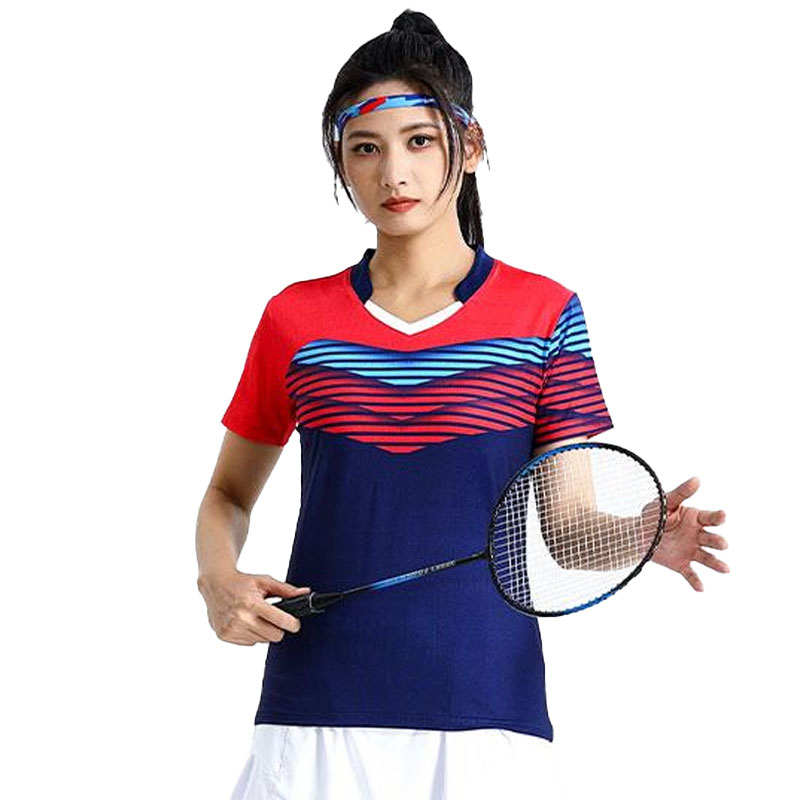 女性用速乾性通気性バドミントンシャツ、パッチワークゴルフピン - Table Tennis Volleyball のレビューと価格