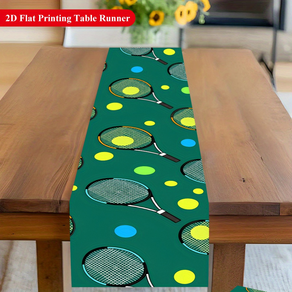 テニスボールとラケット柄のテーブルランナー、ダイニングコーヒ - Table Tennis News Today のレビューと価格