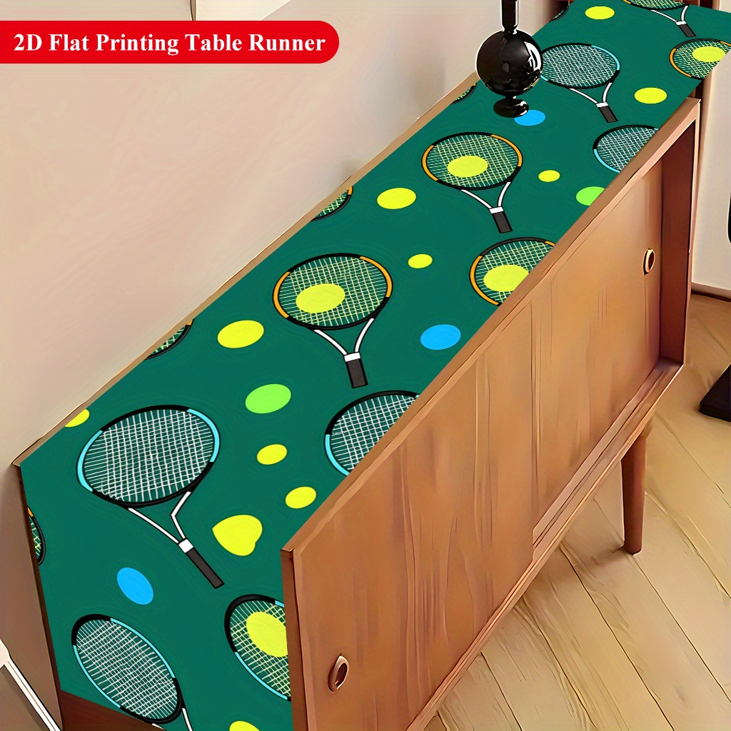 テニスボールとラケット柄のテーブルランナー、ダイニングコーヒ - Table Tennis News Today のレビューと価格